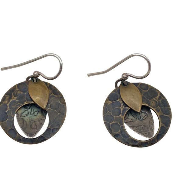 Handcrafted Sterling Silver Brass Copper Dangle Earrings Textured Butterfly Boho - Picture 1 of 8